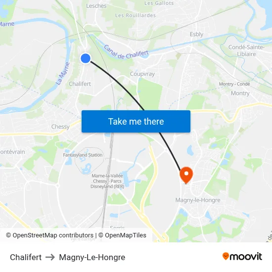 Chalifert to Magny-Le-Hongre map