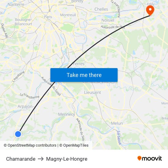 Chamarande to Magny-Le-Hongre map