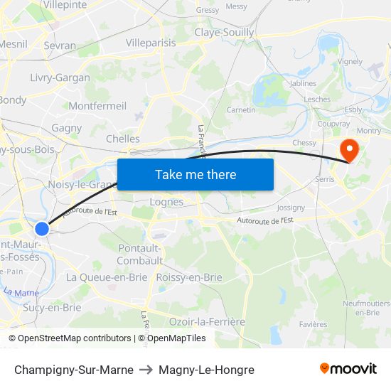 Champigny-Sur-Marne to Magny-Le-Hongre map