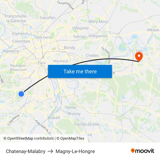Chatenay-Malabry to Magny-Le-Hongre map