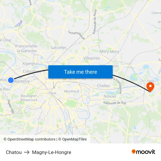Chatou to Magny-Le-Hongre map