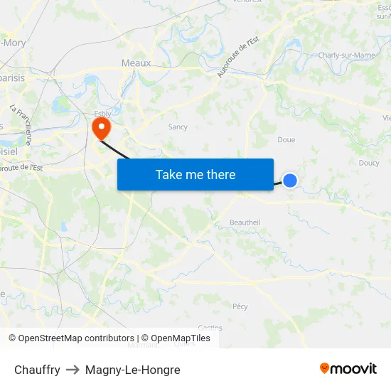 Chauffry to Magny-Le-Hongre map