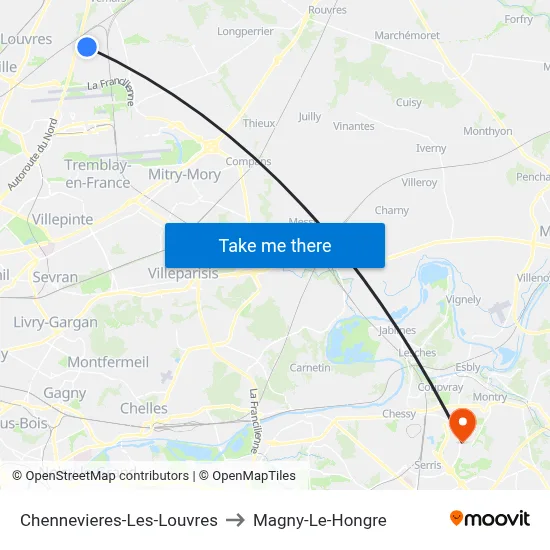 Chennevieres-Les-Louvres to Magny-Le-Hongre map