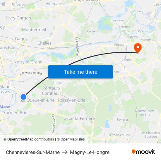 Chennevieres-Sur-Marne to Magny-Le-Hongre map