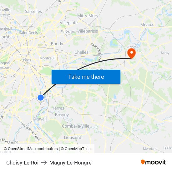 Choisy-Le-Roi to Magny-Le-Hongre map