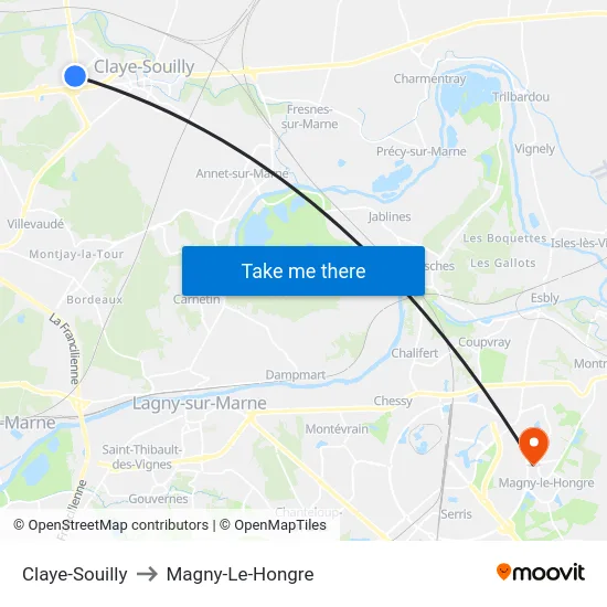Claye-Souilly to Magny-Le-Hongre map