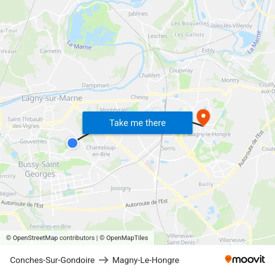 Conches-Sur-Gondoire to Magny-Le-Hongre map