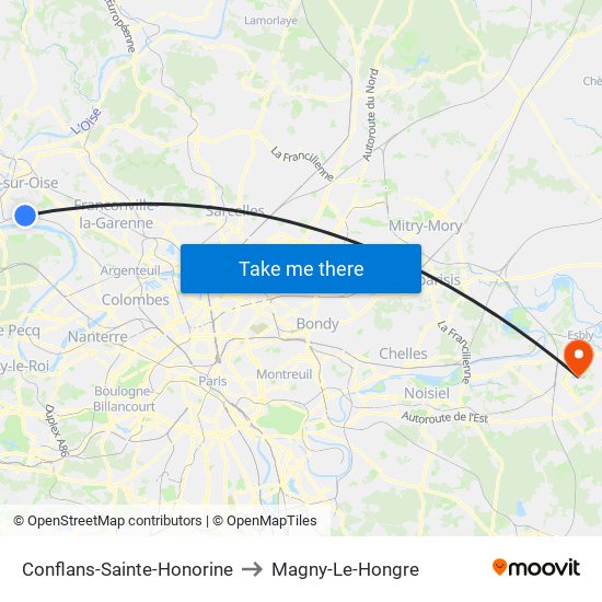 Conflans-Sainte-Honorine to Magny-Le-Hongre map
