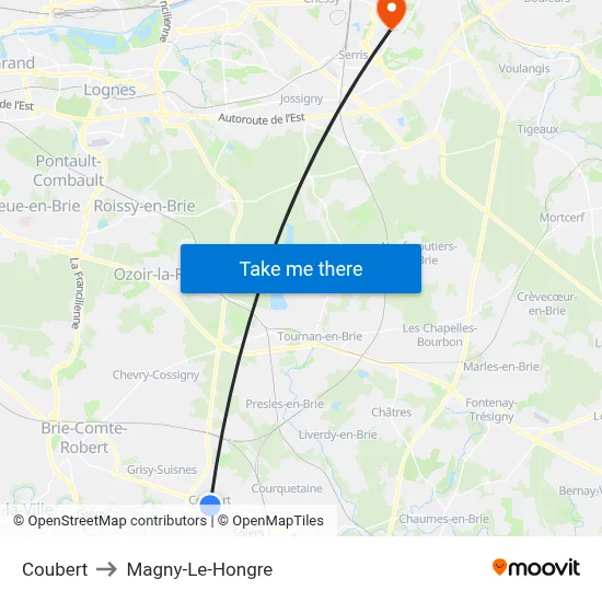 Coubert to Magny-Le-Hongre map