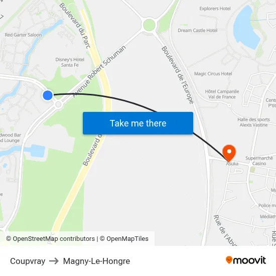 Coupvray to Magny-Le-Hongre map
