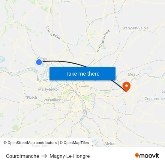 Courdimanche to Magny-Le-Hongre map