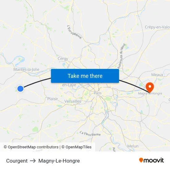 Courgent to Magny-Le-Hongre map