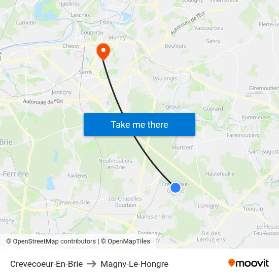 Crevecoeur-En-Brie to Magny-Le-Hongre map