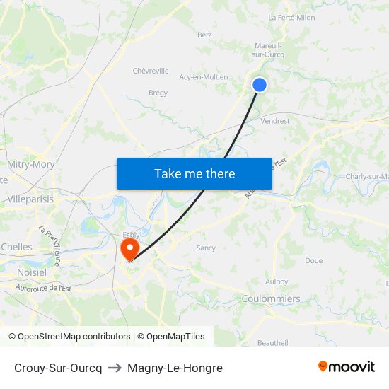 Crouy-Sur-Ourcq to Magny-Le-Hongre map