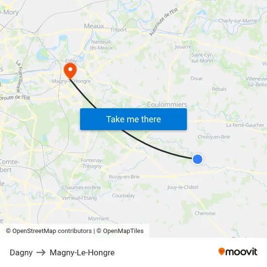 Dagny to Magny-Le-Hongre map
