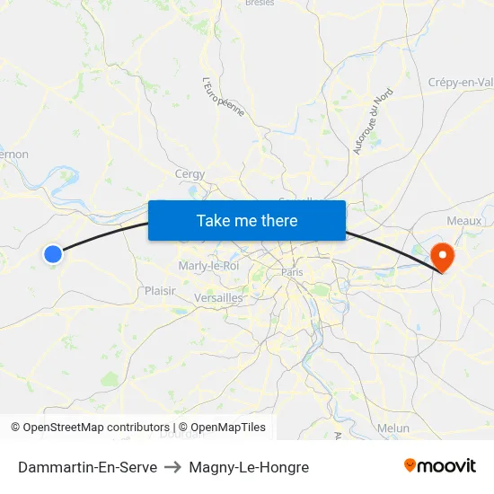 Dammartin-En-Serve to Magny-Le-Hongre map