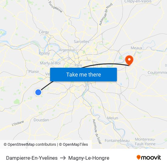 Dampierre-En-Yvelines to Magny-Le-Hongre map