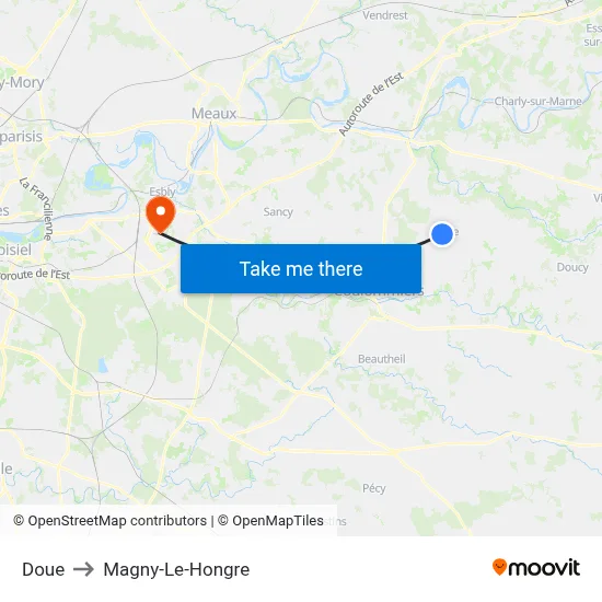 Doue to Magny-Le-Hongre map