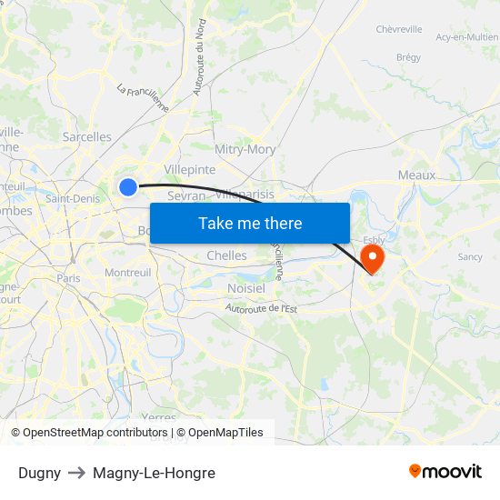 Dugny to Magny-Le-Hongre map