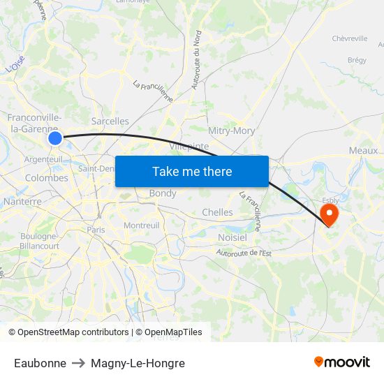 Eaubonne to Magny-Le-Hongre map