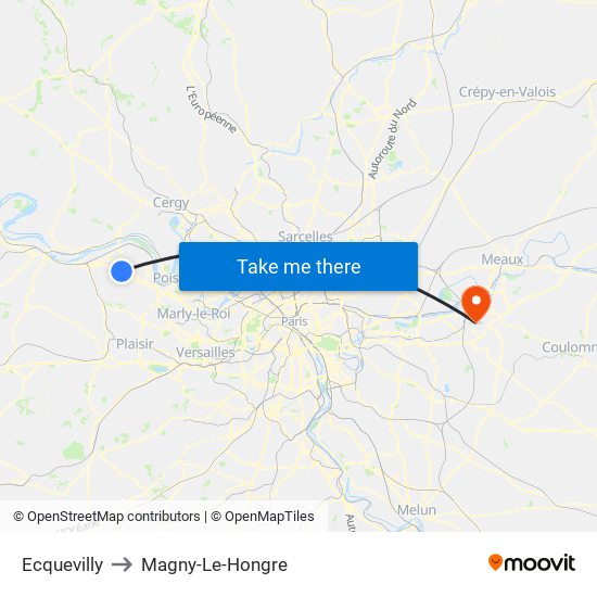Ecquevilly to Magny-Le-Hongre map