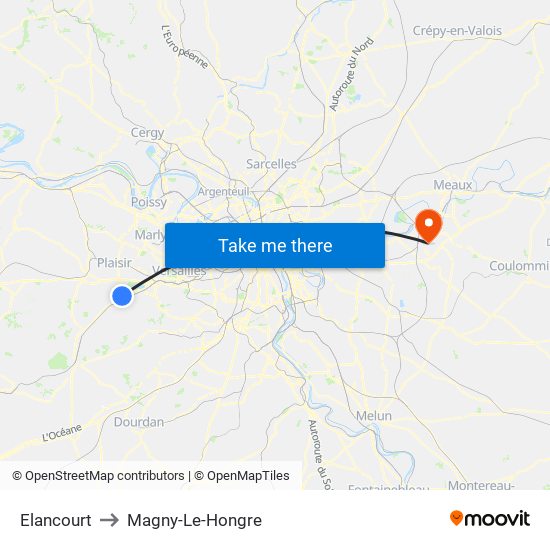 Elancourt to Magny-Le-Hongre map