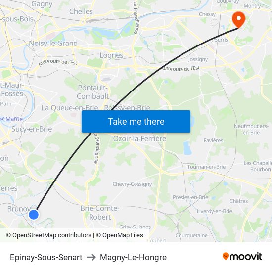 Epinay-Sous-Senart to Magny-Le-Hongre map