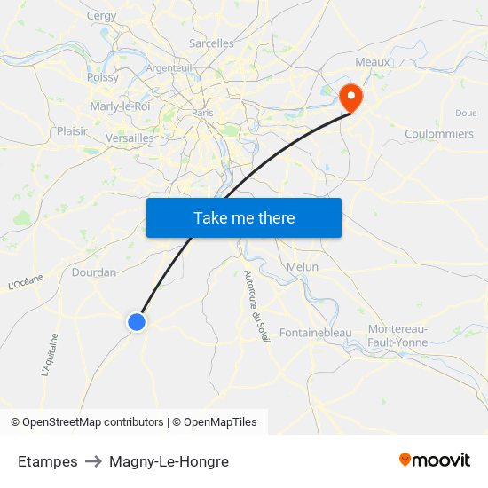 Etampes to Magny-Le-Hongre map