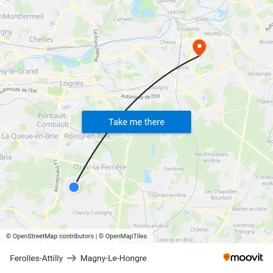 Ferolles-Attilly to Magny-Le-Hongre map