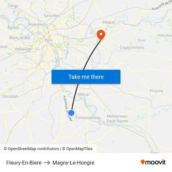 Fleury-En-Biere to Magny-Le-Hongre map