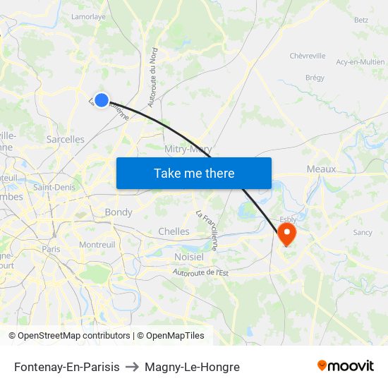 Fontenay-En-Parisis to Magny-Le-Hongre map