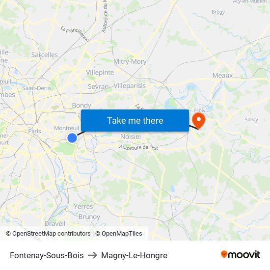 Fontenay-Sous-Bois to Magny-Le-Hongre map