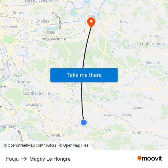Fouju to Magny-Le-Hongre map