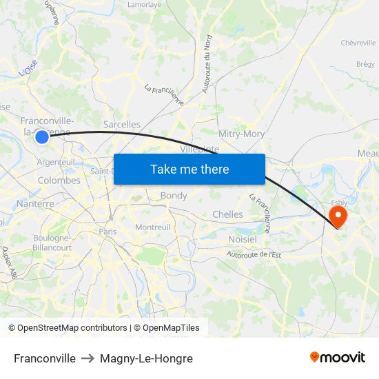 Franconville to Magny-Le-Hongre map