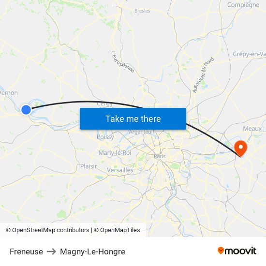 Freneuse to Magny-Le-Hongre map