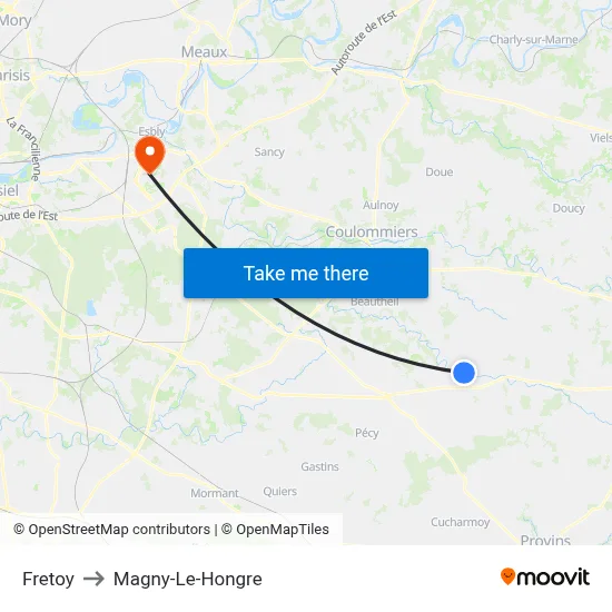 Fretoy to Magny-Le-Hongre map