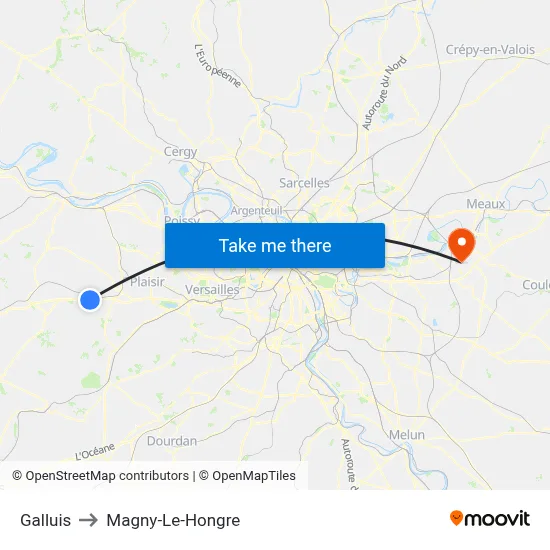 Galluis to Magny-Le-Hongre map