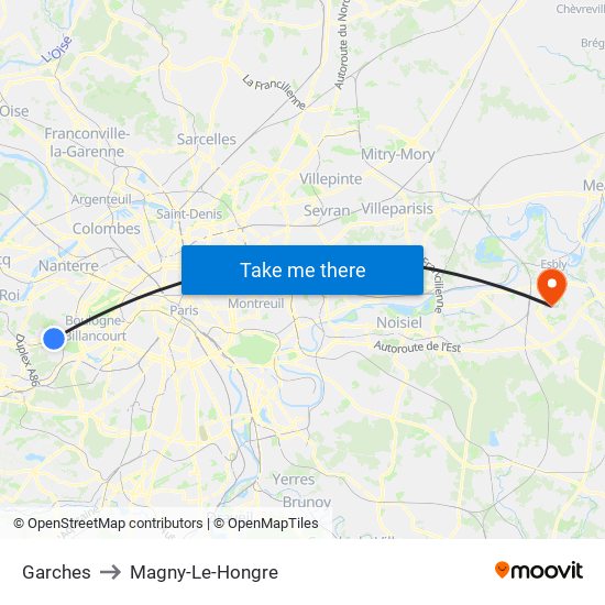 Garches to Magny-Le-Hongre map