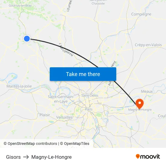 Gisors to Magny-Le-Hongre map
