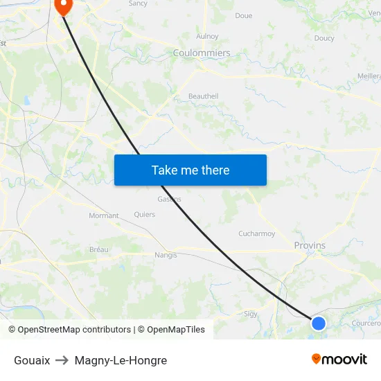 Gouaix to Magny-Le-Hongre map
