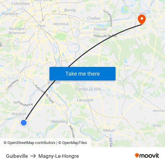 Guibeville to Magny-Le-Hongre map