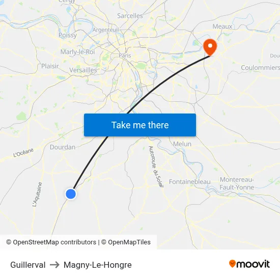 Guillerval to Magny-Le-Hongre map
