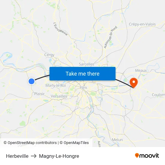Herbeville to Magny-Le-Hongre map