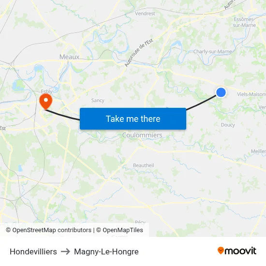 Hondevilliers to Magny-Le-Hongre map