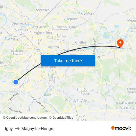 Igny to Magny-Le-Hongre map