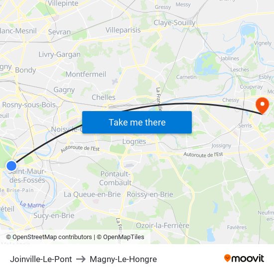 Joinville-Le-Pont to Magny-Le-Hongre map