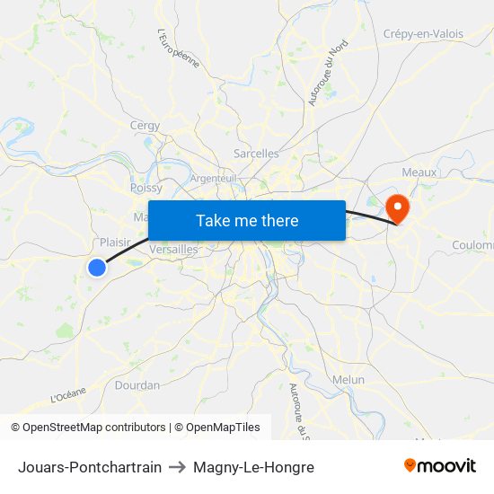 Jouars-Pontchartrain to Magny-Le-Hongre map