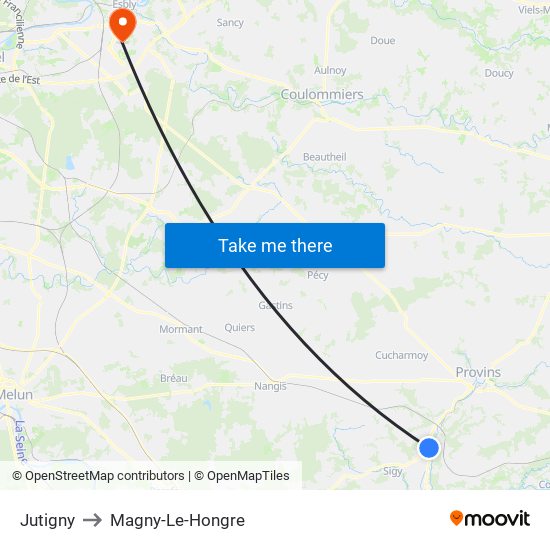 Jutigny to Magny-Le-Hongre map