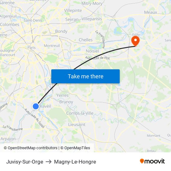 Juvisy-Sur-Orge to Magny-Le-Hongre map