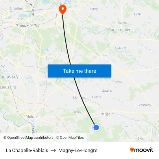 La Chapelle-Rablais to Magny-Le-Hongre map